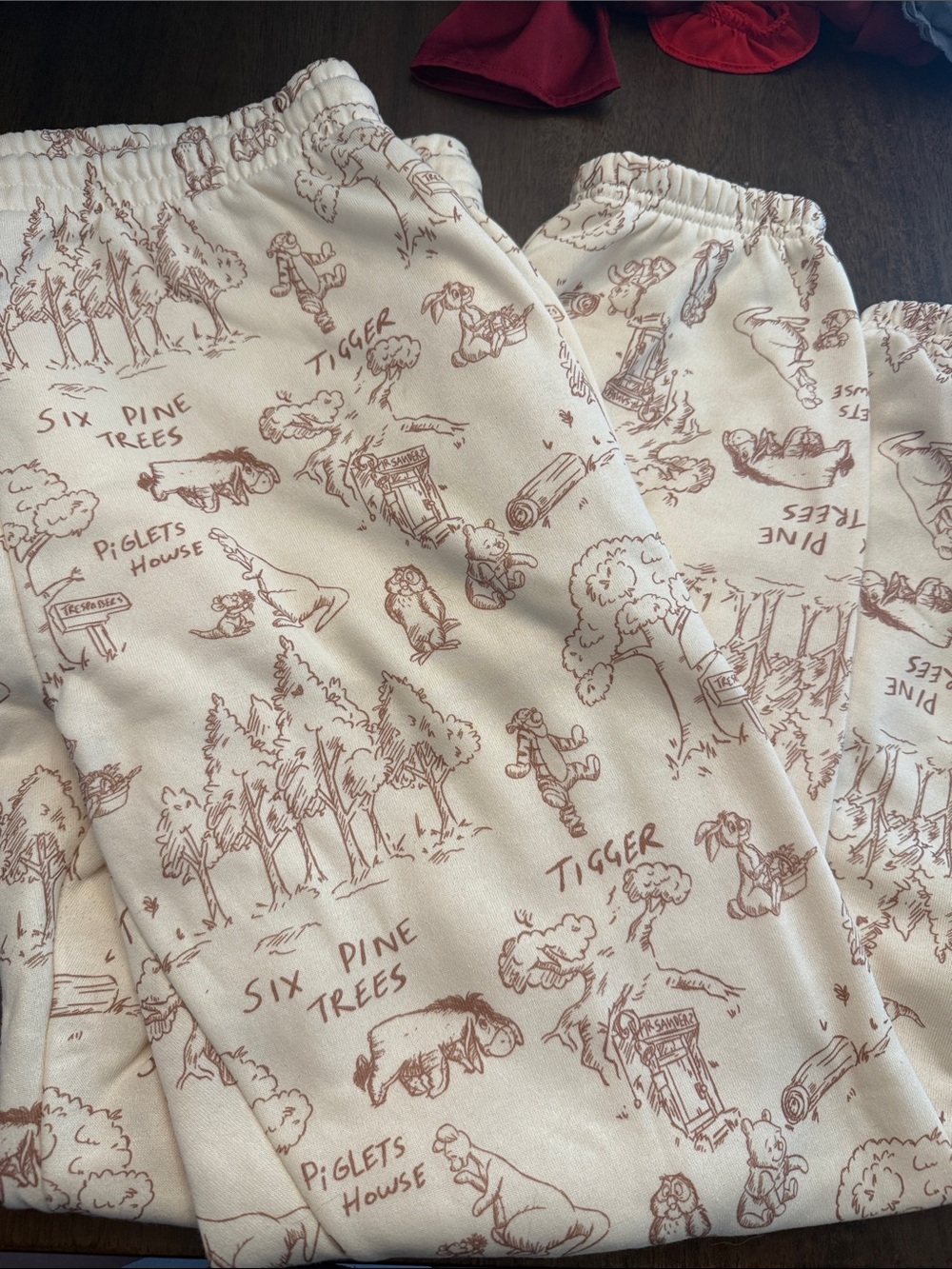Disney Cream Jogger Pants with Brown Winnie the Pooh Sketch Print